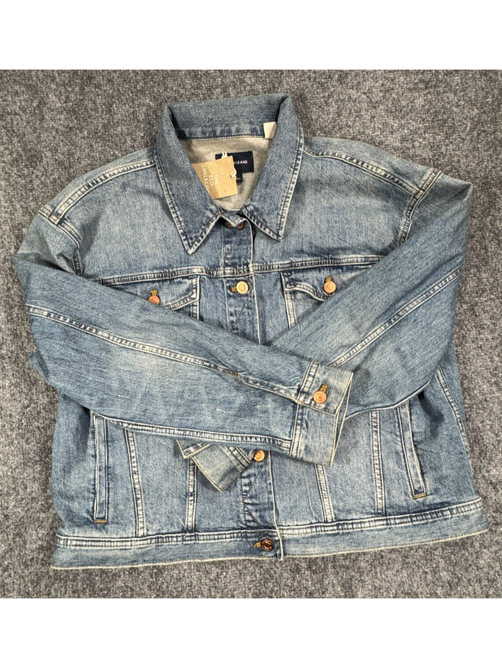 J. Crew Women Jacket Large Blue Denim Cotton Stretch Button Front Trucker Jacket
